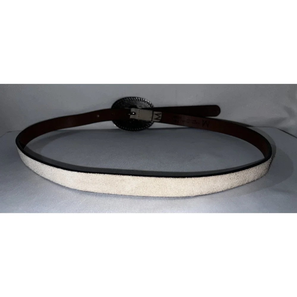 Lucky Brand Womens Suede Western Belt Beige Silver Engraved Buckle Sz M Medium‎